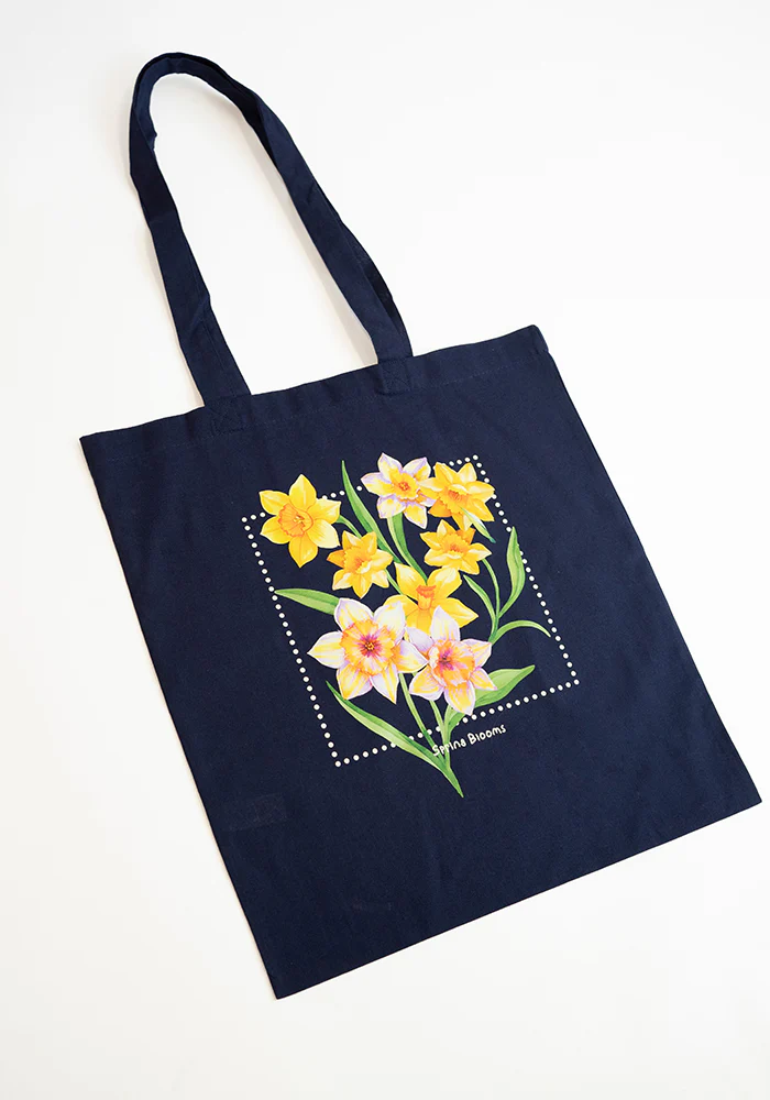 Spring Blooms Cotton Canvas Bag - Women's Tote Bag (Navy) - Image 3
