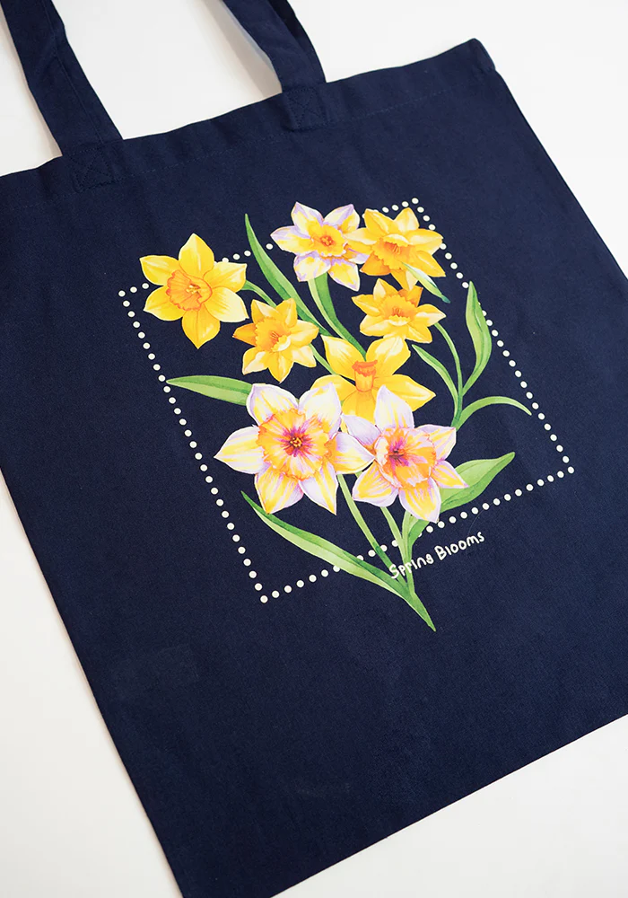 Spring Blooms Cotton Canvas Bag - Women's Tote Bag (Navy) - Image 4