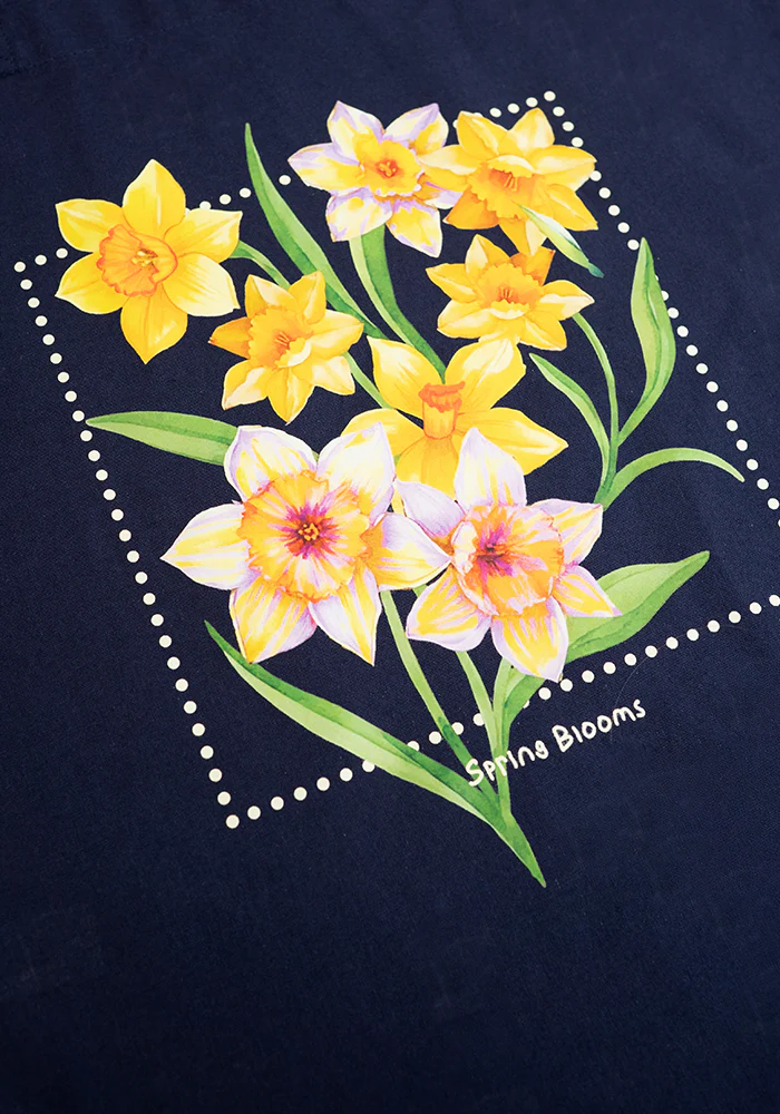 Spring Blooms Cotton Canvas Bag - Women's Tote Bag (Navy) - Image 5