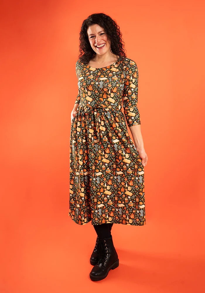 Suzette Coffee & Croissants Print Midi Dress - Image 3