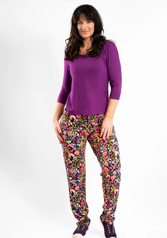Taylen Garden Rainbow Print Viscose Harem Pants - Image 5