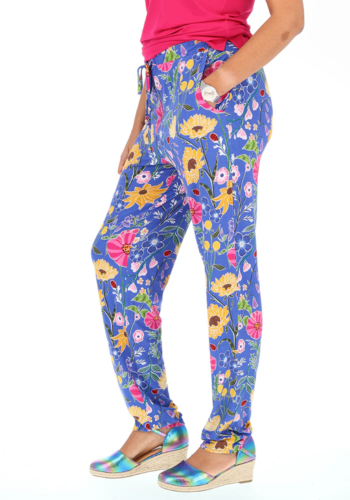 Taylen Ladybird Floral Summer Blue Print Harem Pants - Image 4