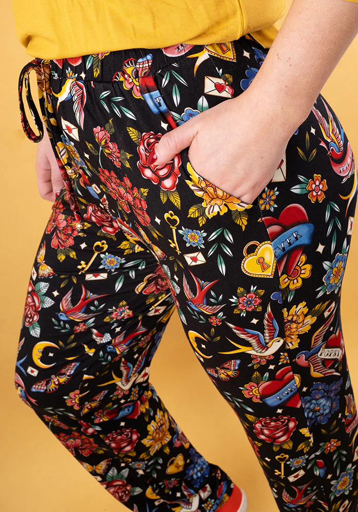 Taylen Tattoo Print Viscose Harem Pants - Image 4