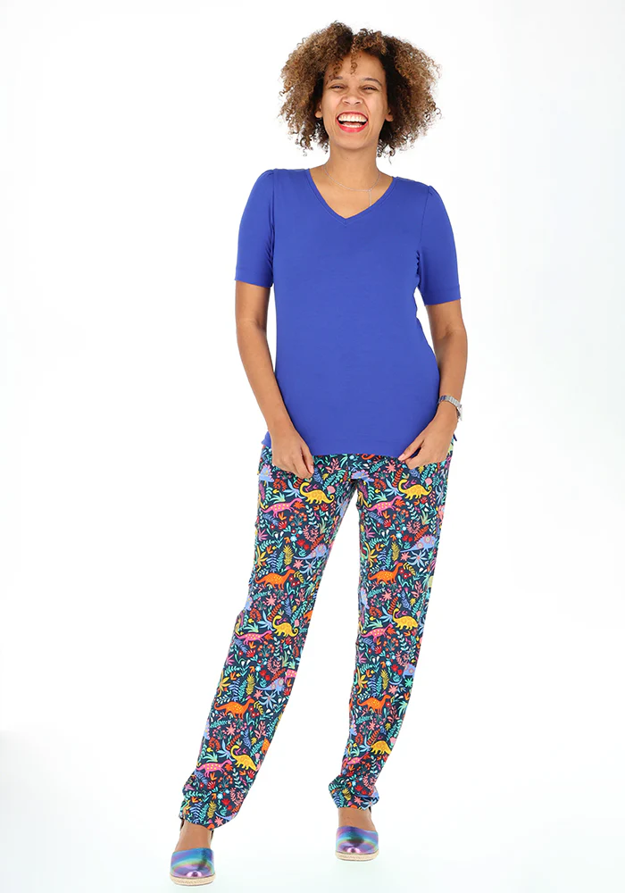 Taylen Teal Dinosaur Print Harem Pants - Image 4