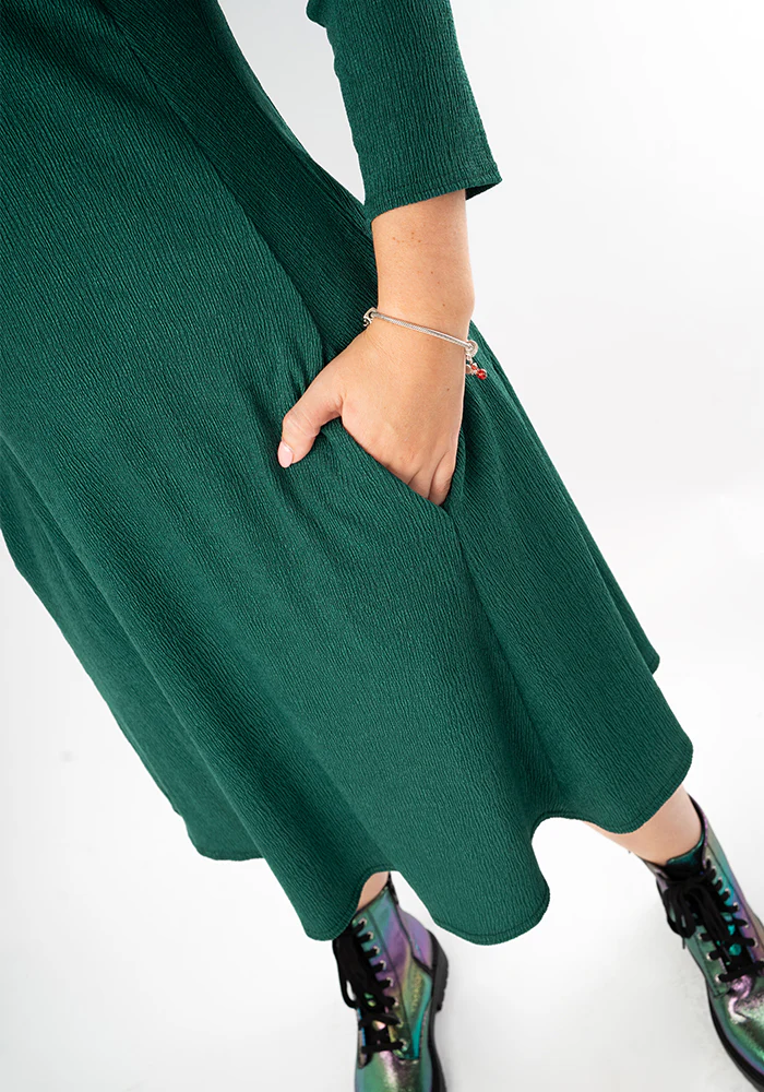 Tesni Bottle Green Trapeze Dress - Image 3