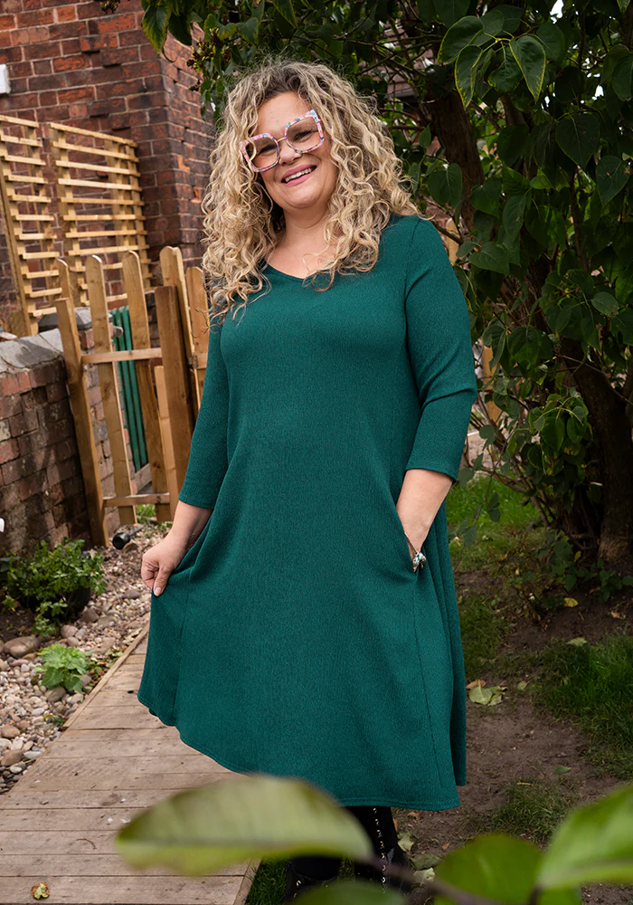 Tesni Bottle Green Trapeze Dress - Image 4