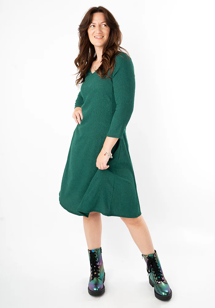 Tesni Bottle Green Trapeze Dress - Image 6