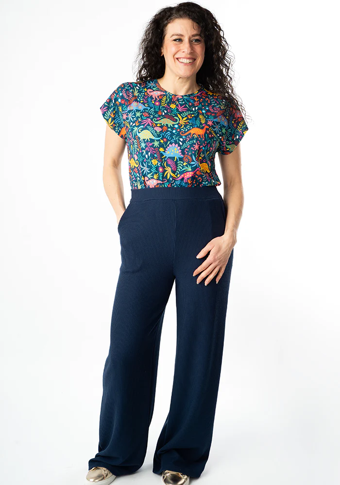 Tess Teal Dinosaur Print Extended Shoulder Top - Image 6