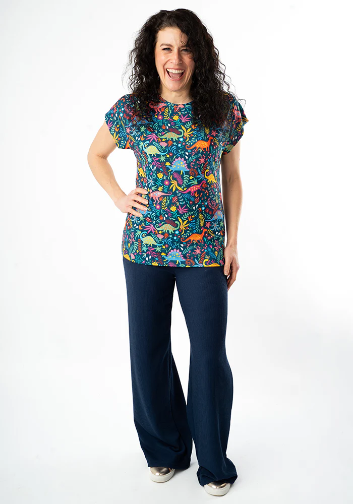 Tess Teal Dinosaur Print Extended Shoulder Top - Image 8
