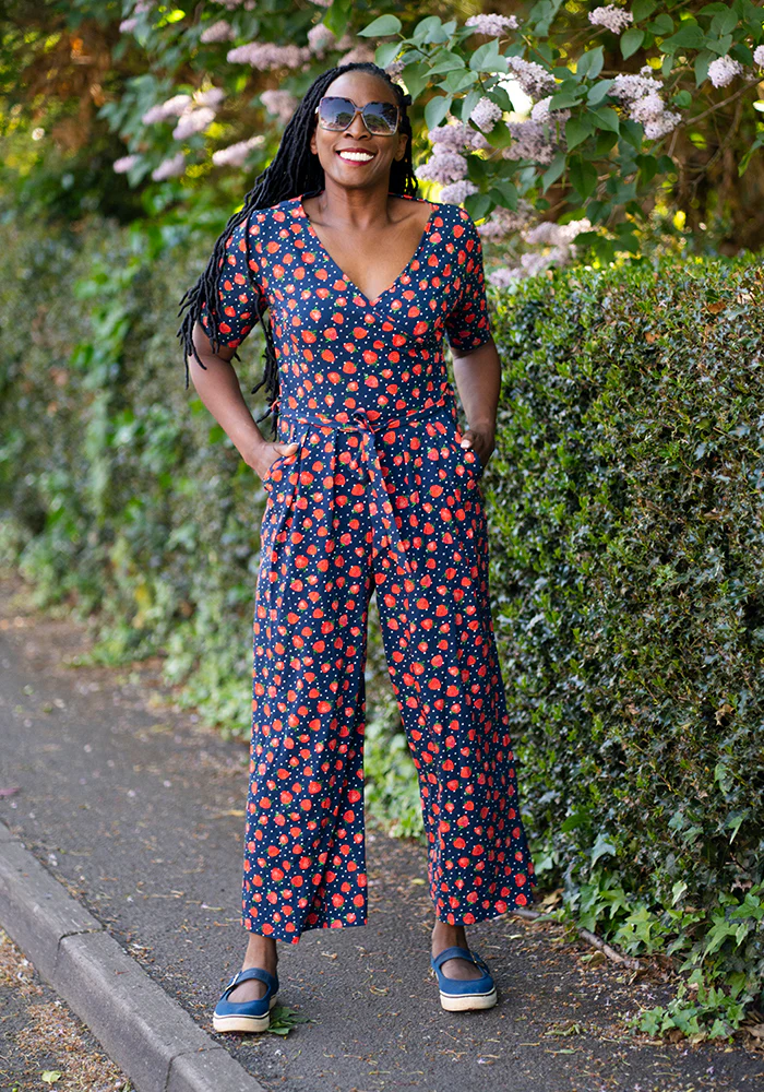 Thora Strawberry Print Cotton Culotte Leg Jumpsuit - Image 4