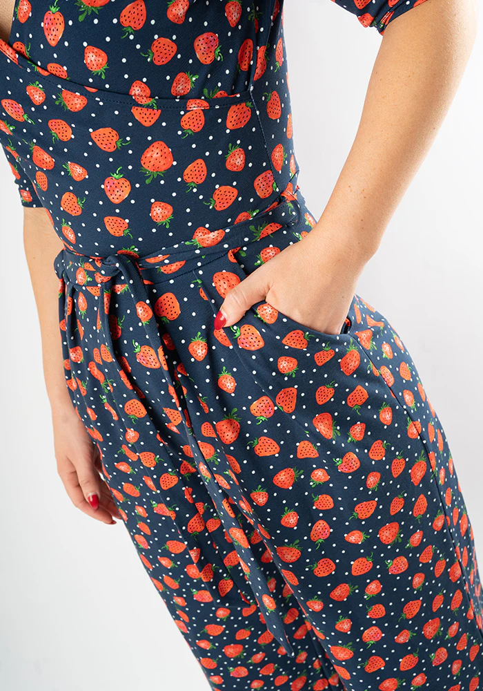 Thora Strawberry Print Cotton Culotte Leg Jumpsuit - Image 5