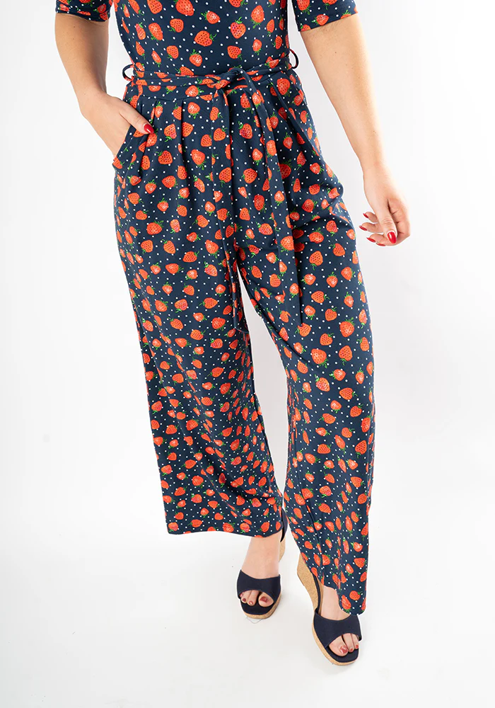 Thora Strawberry Print Cotton Culotte Leg Jumpsuit - Image 7