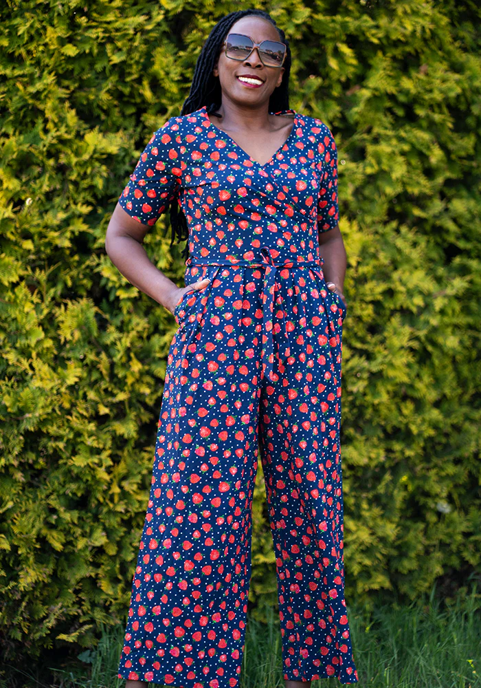 Thora Strawberry Print Cotton Culotte Leg Jumpsuit - Image 8