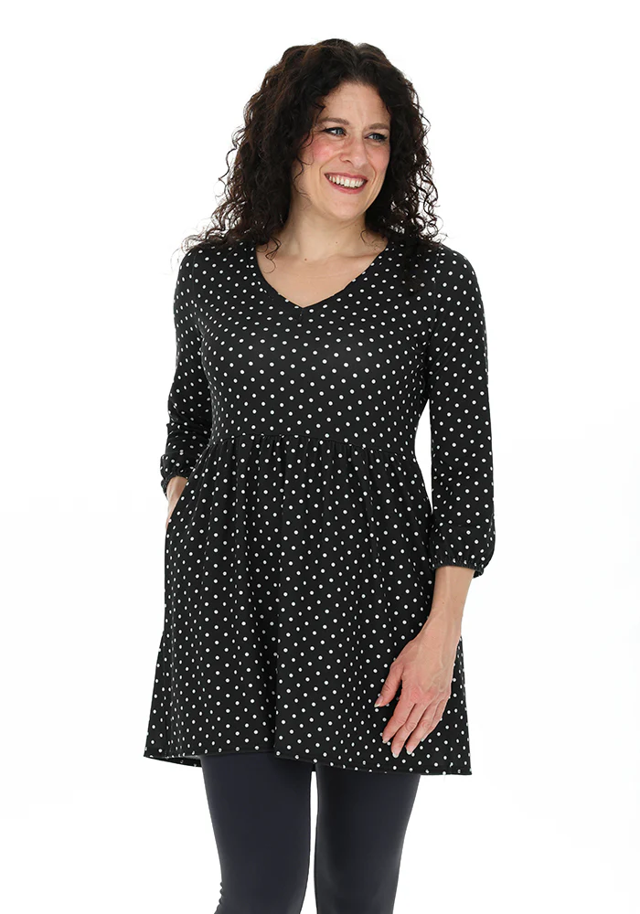Tia Black & Ecru Spot Print Empire Line Tunic - Image 4