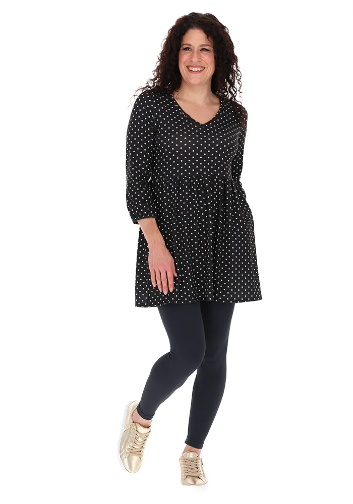 Tia Black & Ecru Spot Print Empire Line Tunic - Image 6