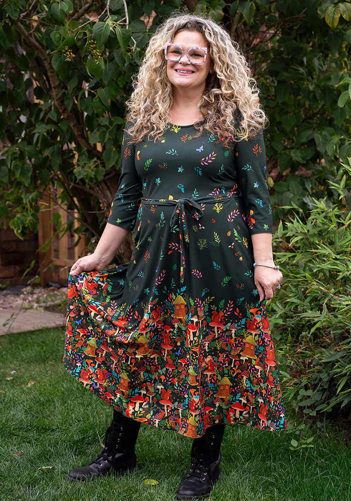 Tillia Woodland Tea Party Border Print Midi Dress