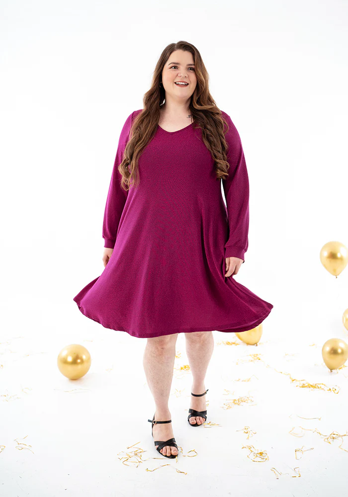 Tindra Magenta Sparkle Trapeze Dress - Image 3