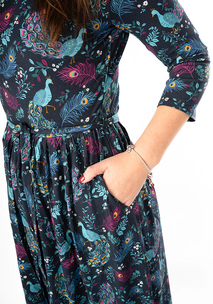 Tori Peacock Print Viscose Midaxi Dress - Image 4