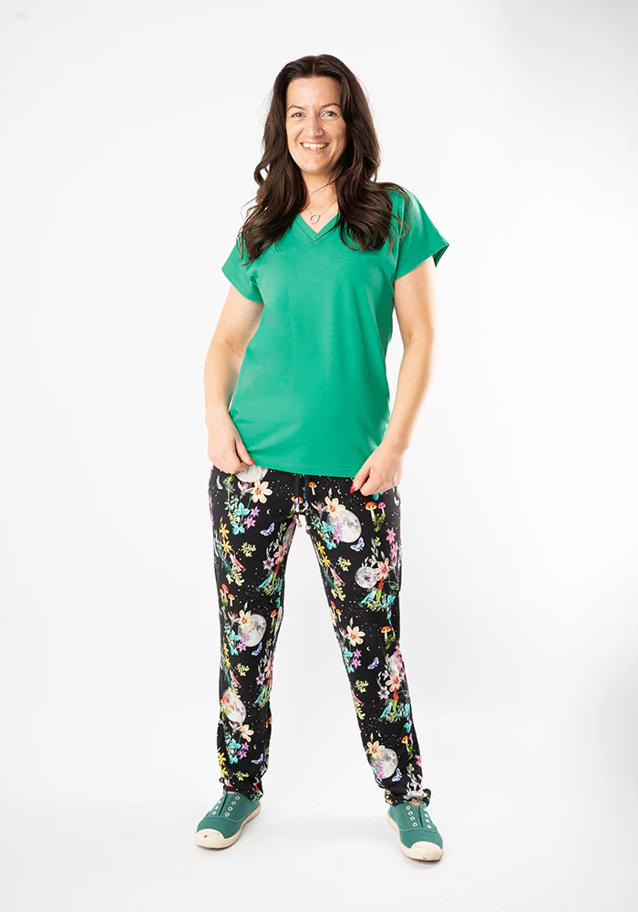 Tropical Green Extended Shoulder V-Neck Cotton Top - Image 3