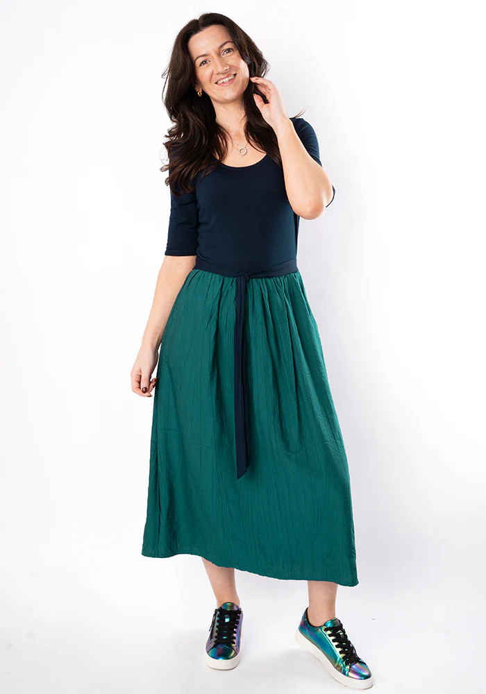 Trudi Navy & Teal Colour Block Midi Dress - Image 3