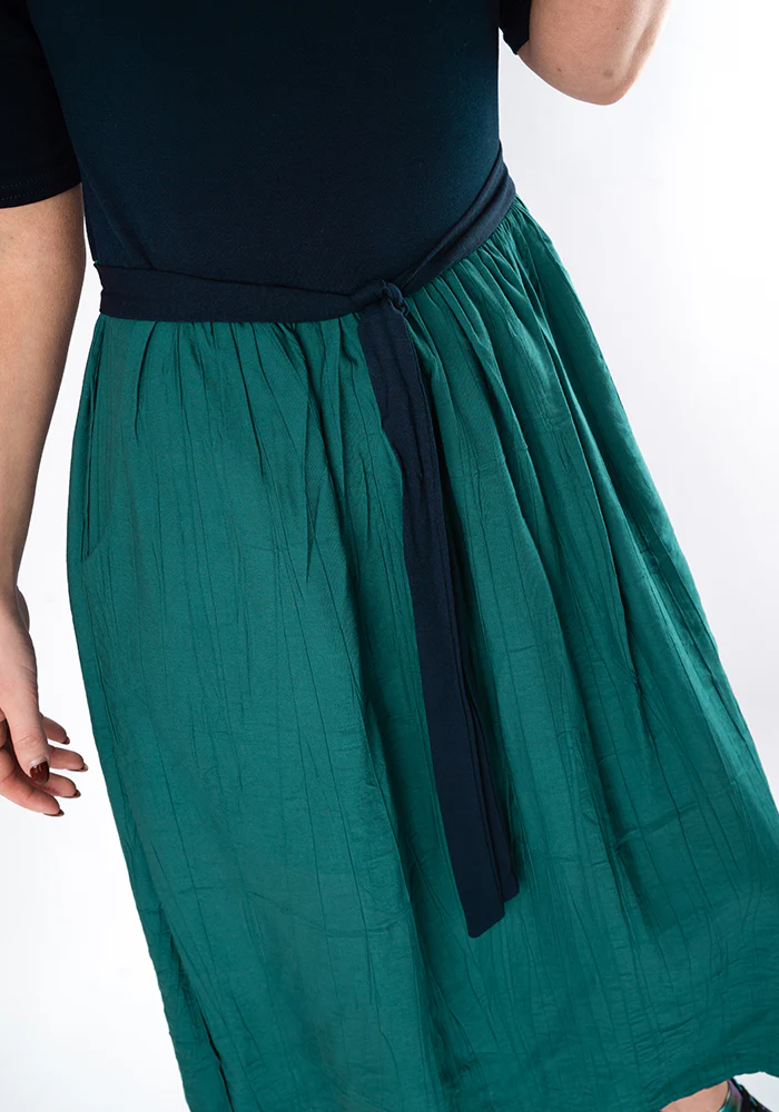 Trudi Navy & Teal Colour Block Midi Dress - Image 4