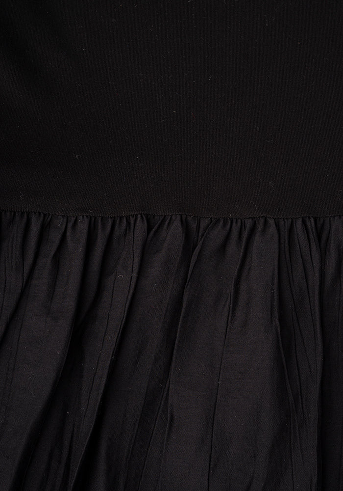 Vara Mixed Fabric Midi Dress (Black) - Image 2