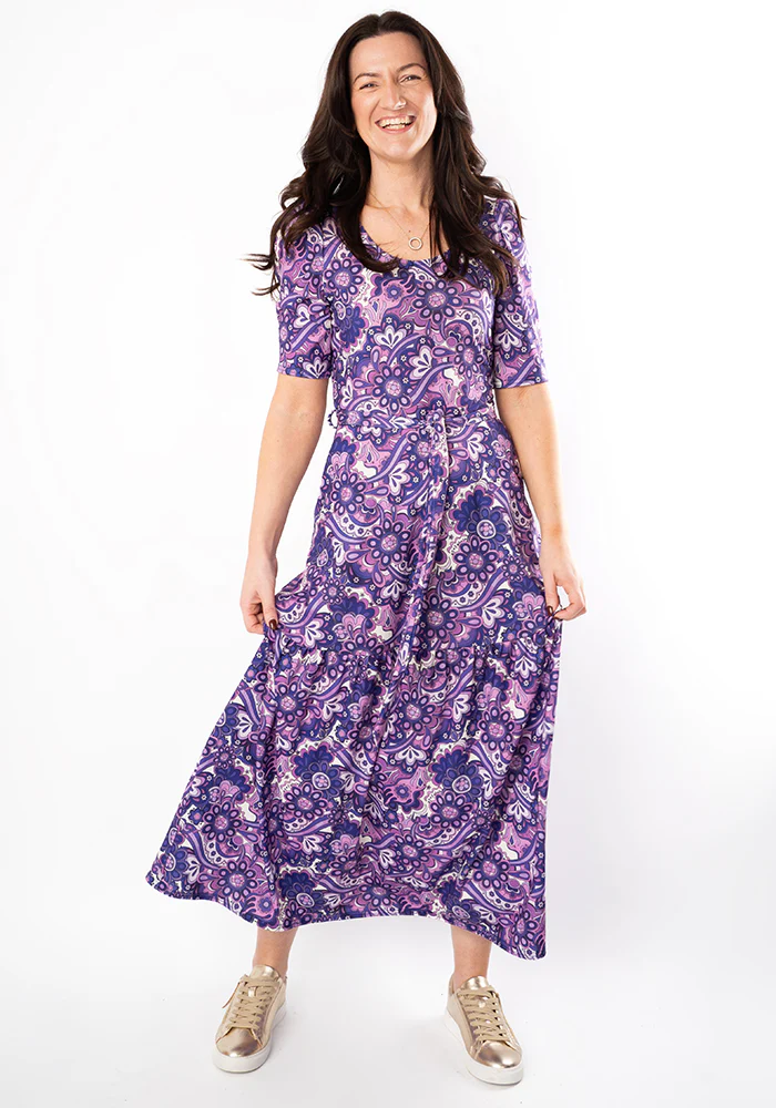 Vivianne Purple Retro Paisley Print Jersey Midaxi Dress - Image 6