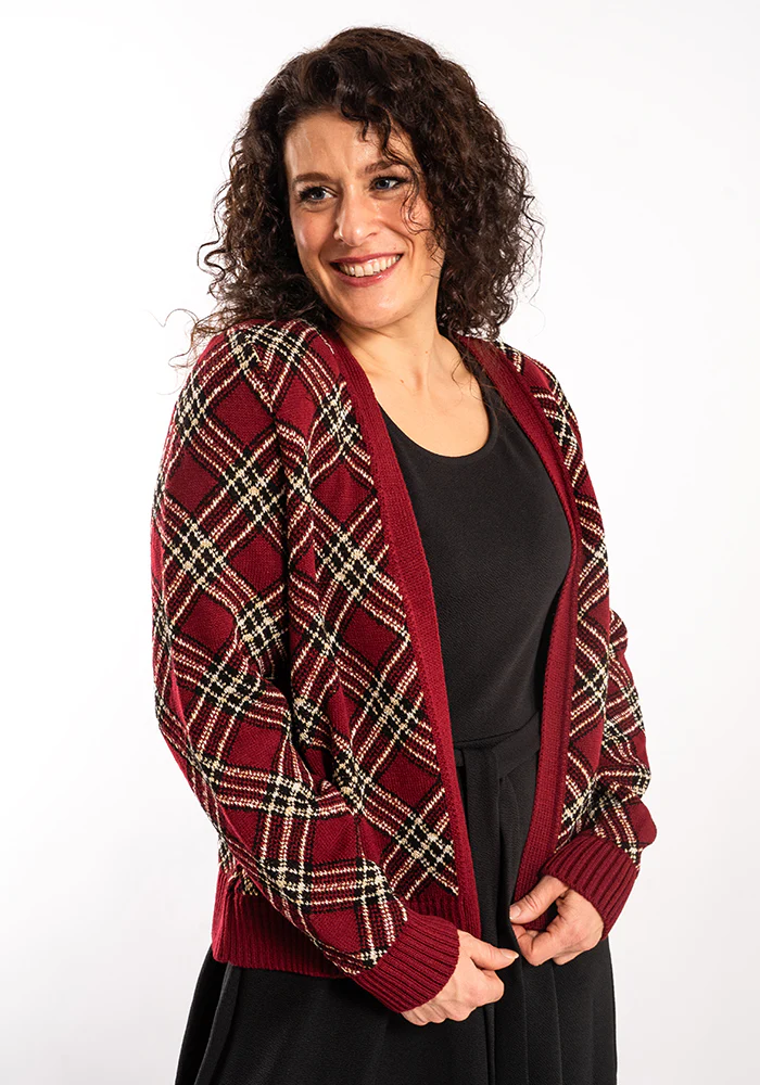 Wine & Gold Lurex Check Cardigan - Image 8