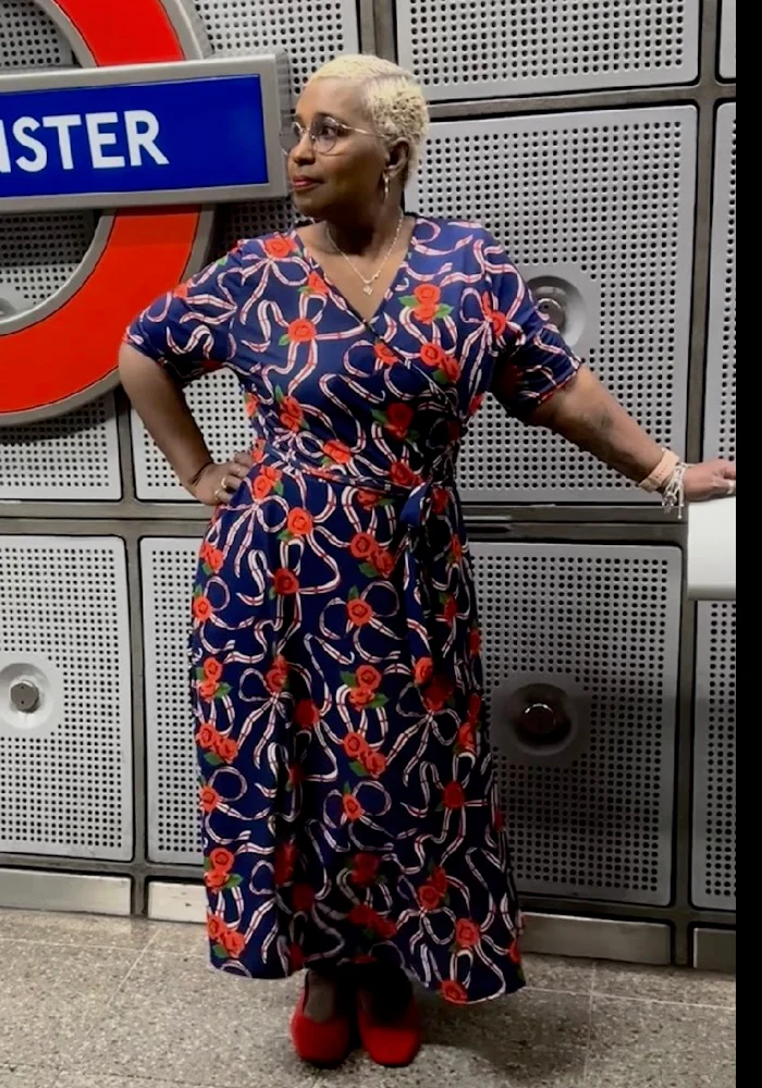 Navy England Print Wrap Midi Jersey Dress - Image 3