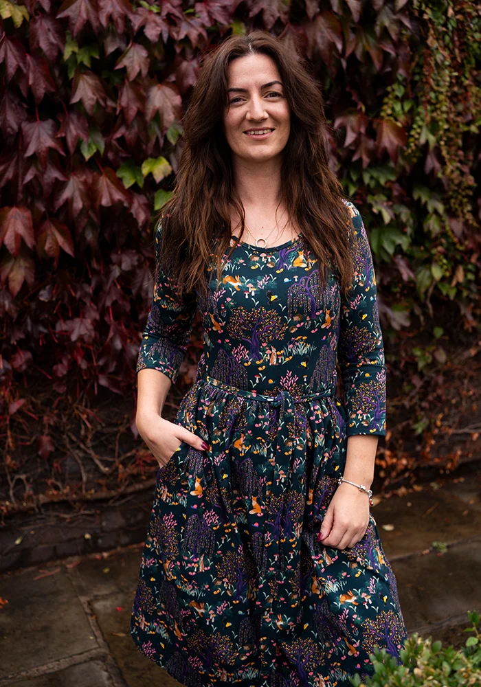 Yasmine Colourful Woodland Print Cotton Dress - Image 10