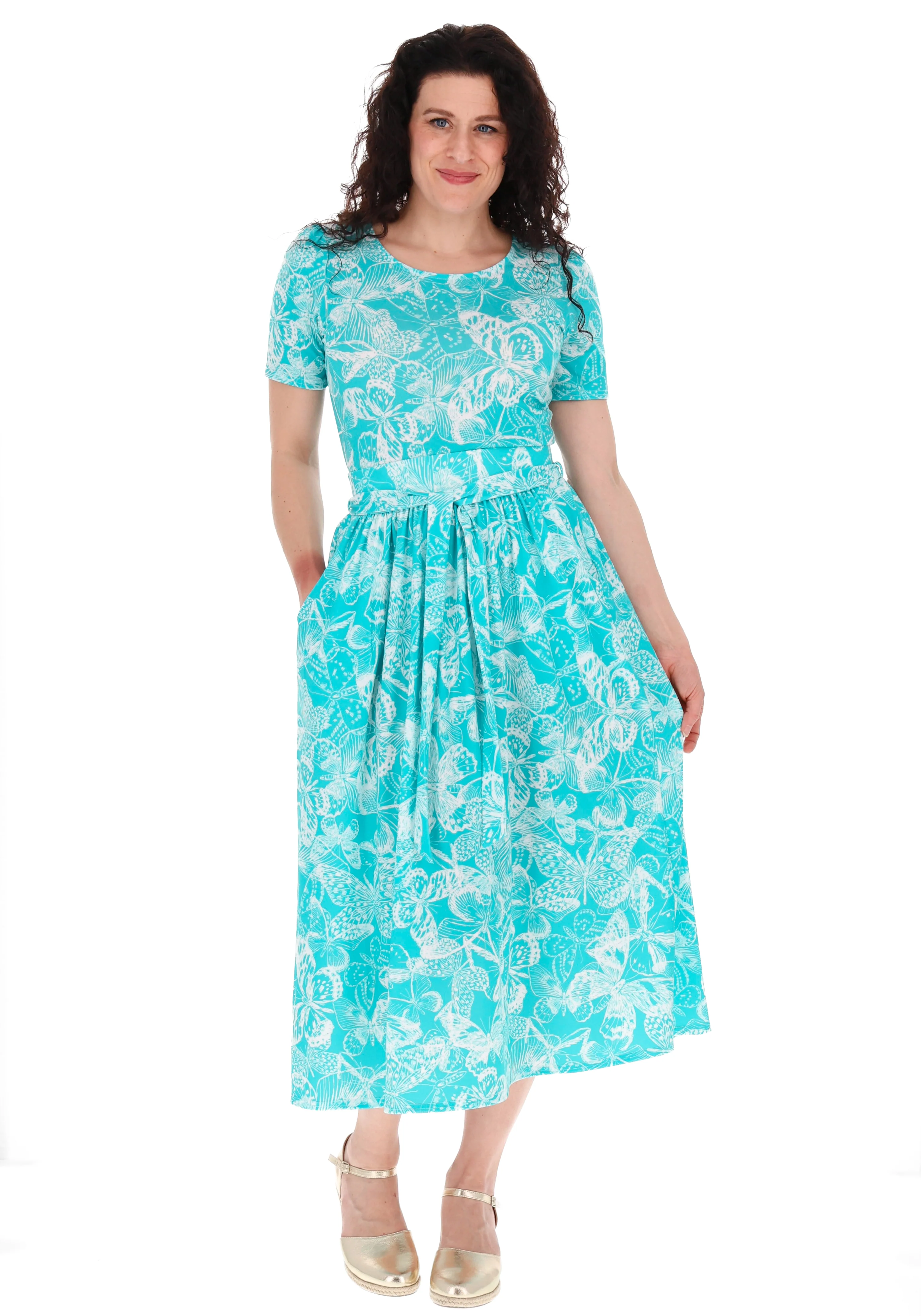 Yira White Butterfly Stencil Print Midi Length Jersey Skirt - Image 5