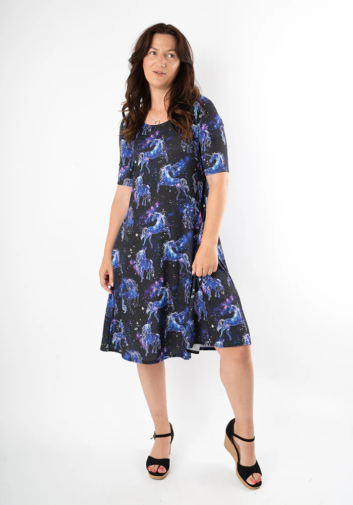 Zea Unicorn Galaxy Print Trapeze Dress - Image 3