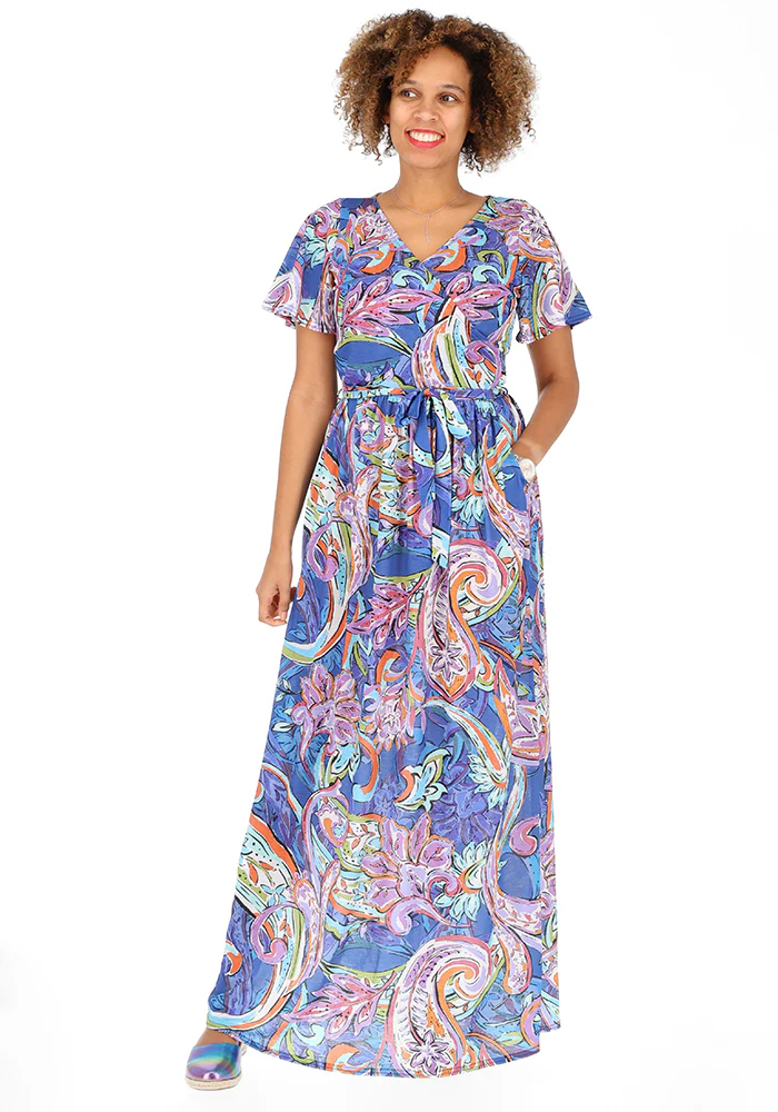 Zyla Painted Paisley Print Maxi Dress - Image 3